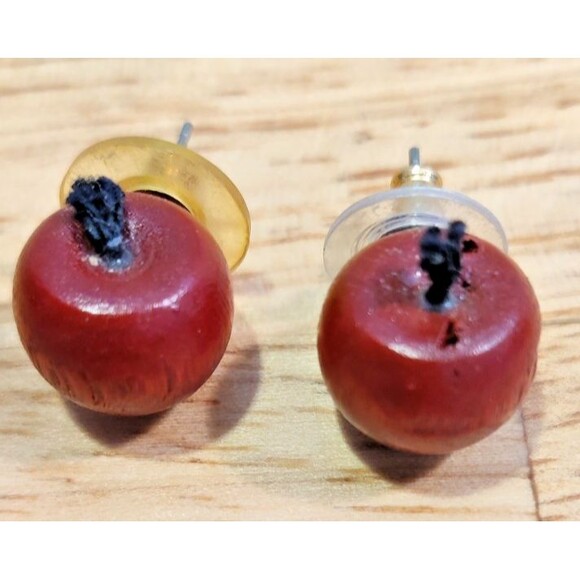Unbranded Jewelry - Vintage Costume Red Wooden Apple Stud Earrings-Teacher